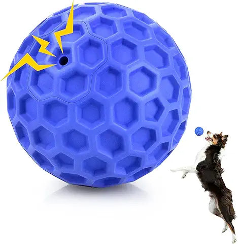 Dog Ball Toy Indestructible – Squeaky Durable Chew Proof Interactive Ball for Dogs and Puppies, Tough Play Toy, Blue